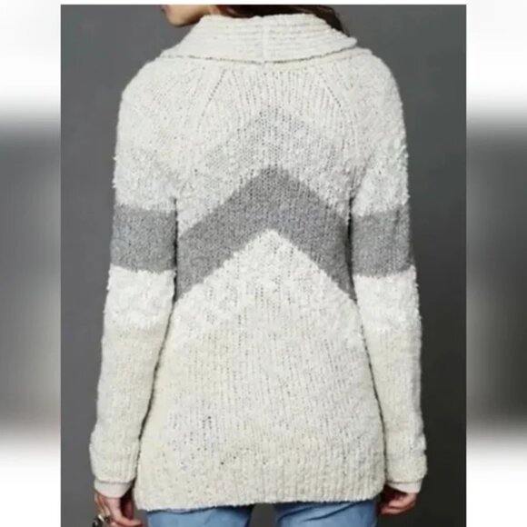 Free People Shawl Collar Gone Askew Stripe Cable Knit Long Cardigan Sweater M - Picture 2 of 14